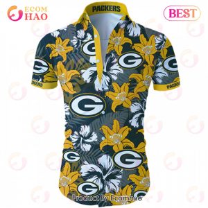 SALE NFL Green Bay Packers Hawaiian Shirt Tropical Flower Short Sleeve