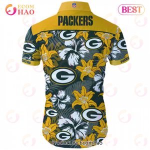 SALE NFL Green Bay Packers Hawaiian Shirt Tropical Flower Short Sleeve