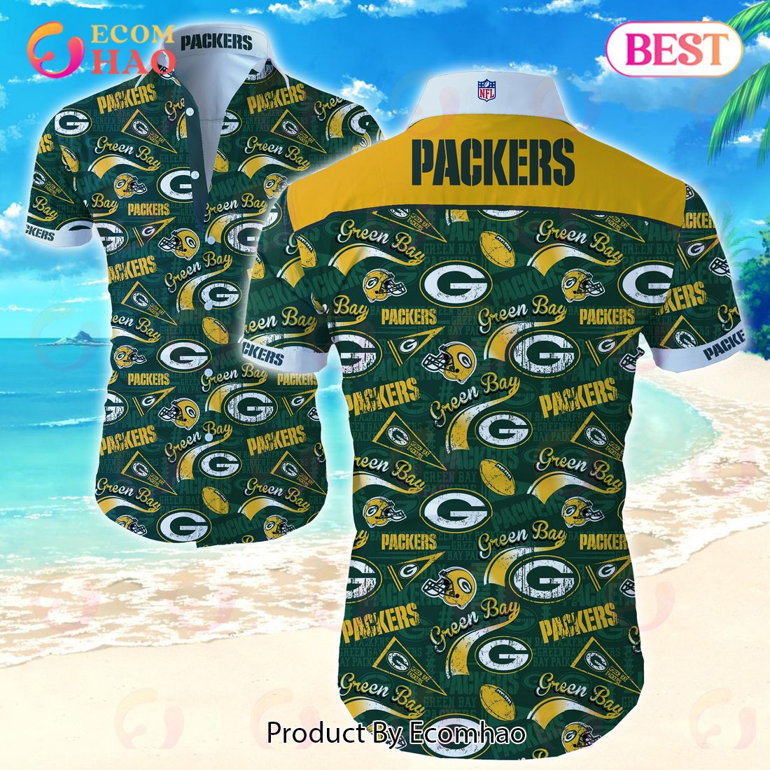 SALE NFL Green Bay Packers Hawaiian Shirt Tropical Flower Short Sleeve