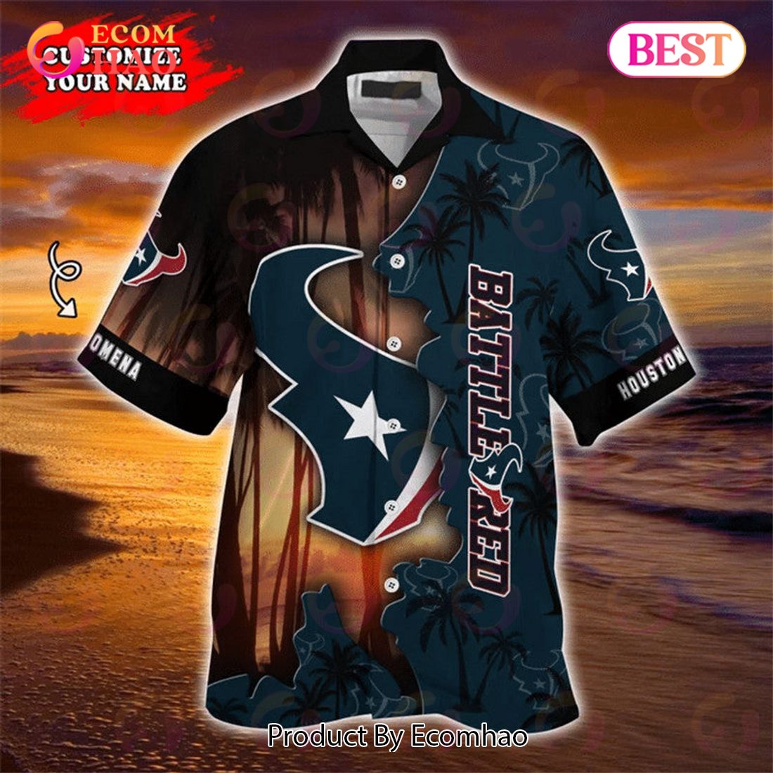 SALE NFL Houston Texans Hawaiian Shirt Tropical Flower Short Sleeve