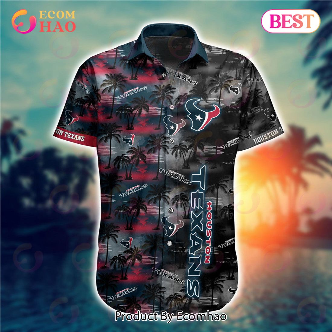 Houston Texans NFL Custom Name Palm Tree Pattern Hawaiian Shirt And Shorts  - Freedomdesign