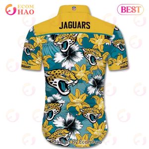 SALE NFL Jacksonville Jaguars Hawaiian Shirt Tropical Flower Short Sleeve
