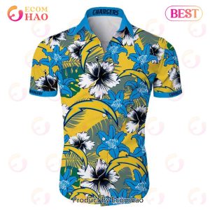 SALE NFL Los Angeles Chargers Hawaiian Shirt Tropical Flower Short Sleeve
