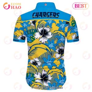 SALE NFL Los Angeles Chargers Hawaiian Shirt Tropical Flower Short Sleeve