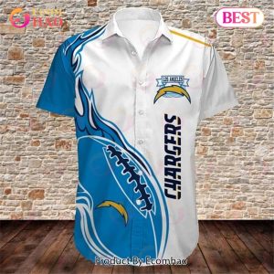 SALE NFL Los Angeles Chargers Hawaiian Shirt Fireball Button Short Sleeve