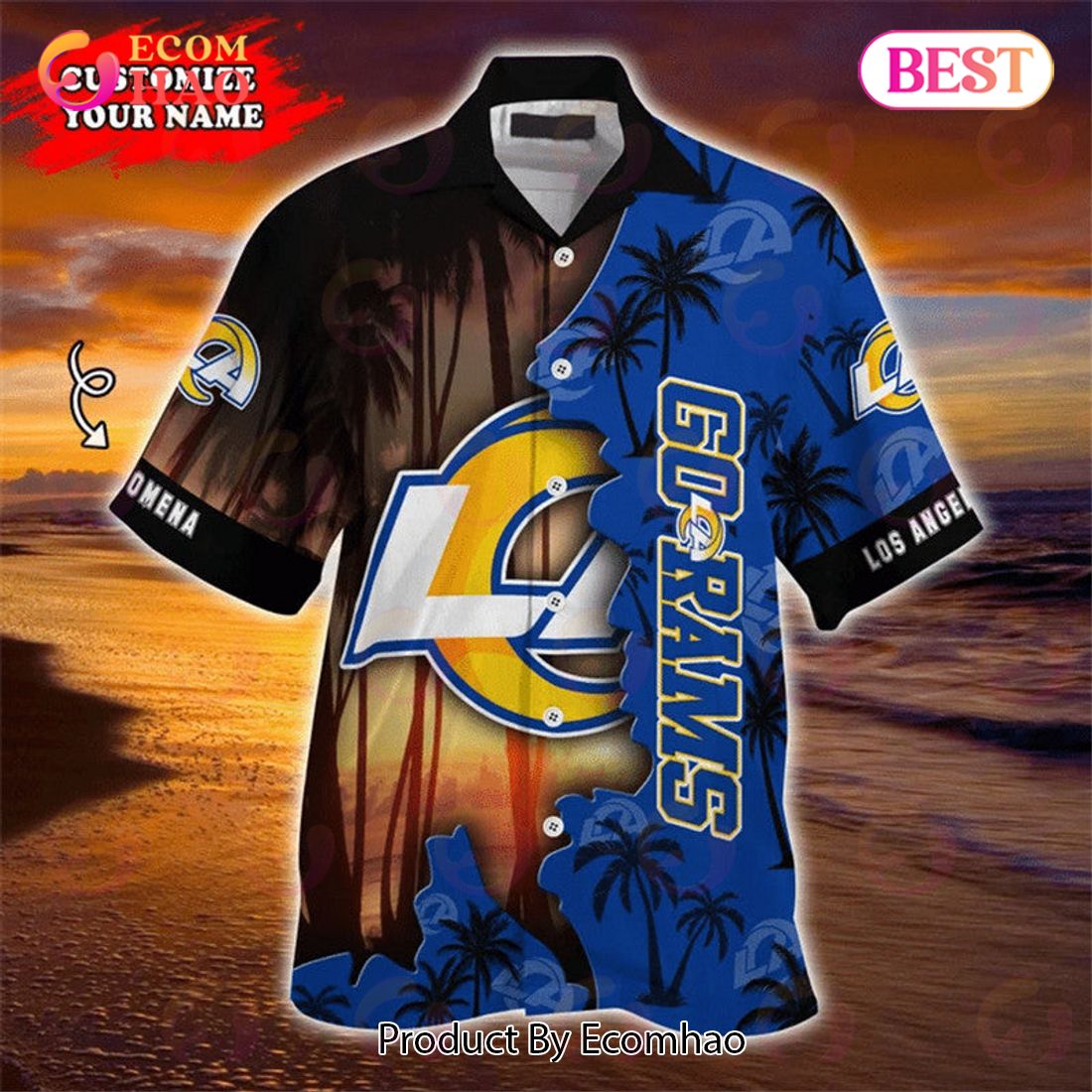 SALE NFL Los Angeles Rams Hawaiian Shirt Tropical Flower Short Sleeve