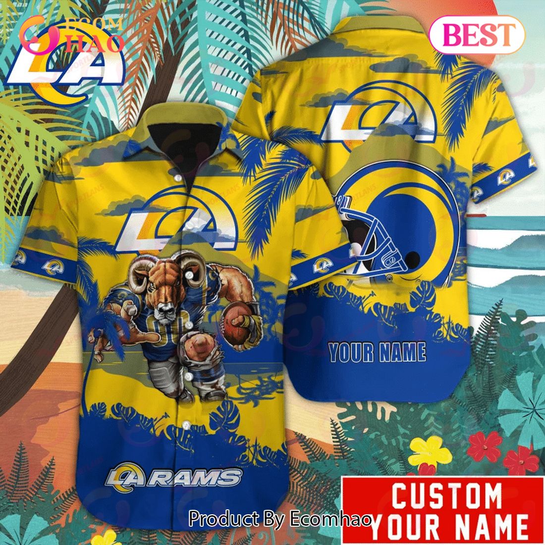 SALE NFL Los Angeles Rams Hawaiian Shirt Fireball Button Short Sleeve