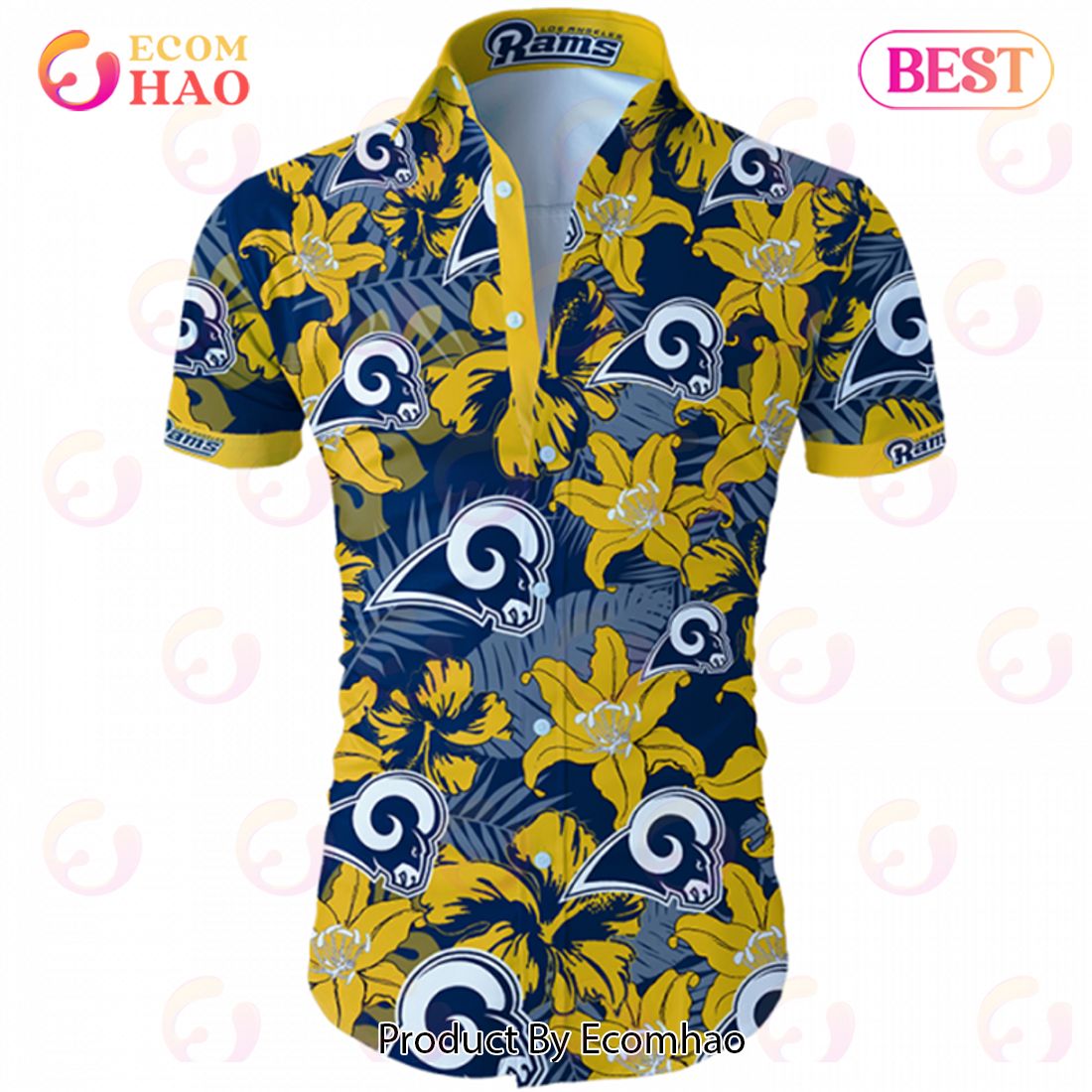 SALE NFL Los Angeles Rams Hawaiian Shirt Fireball Button Short Sleeve