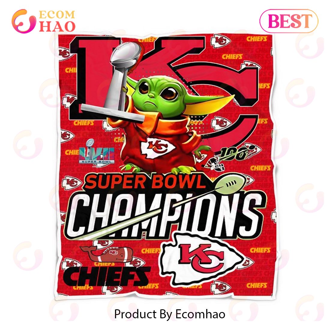 Super Bowl Champions Kansas City Chiefs Yoda Quilt, Fleece Blanket, Sherpa Fleece Blanket