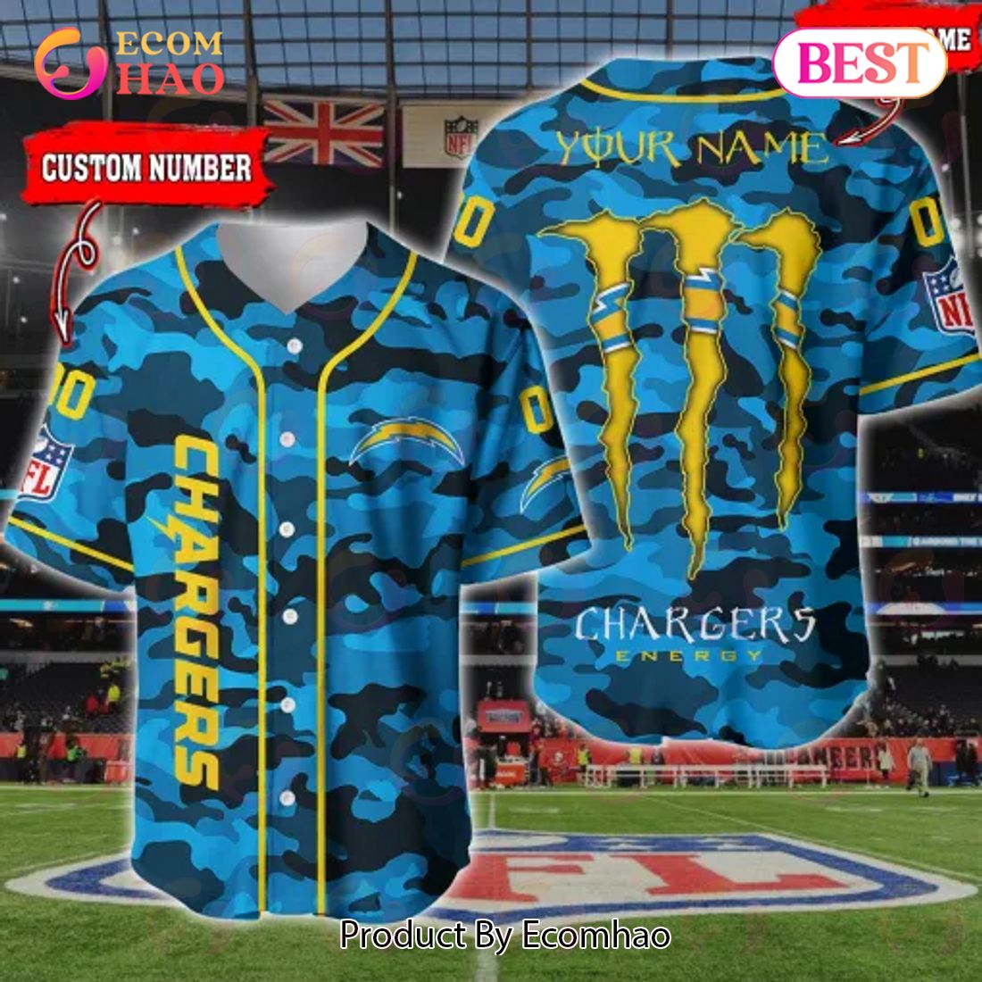 NFL Los Angeles Chargers Baseball Jersey Camo Shirt Perfect Gift