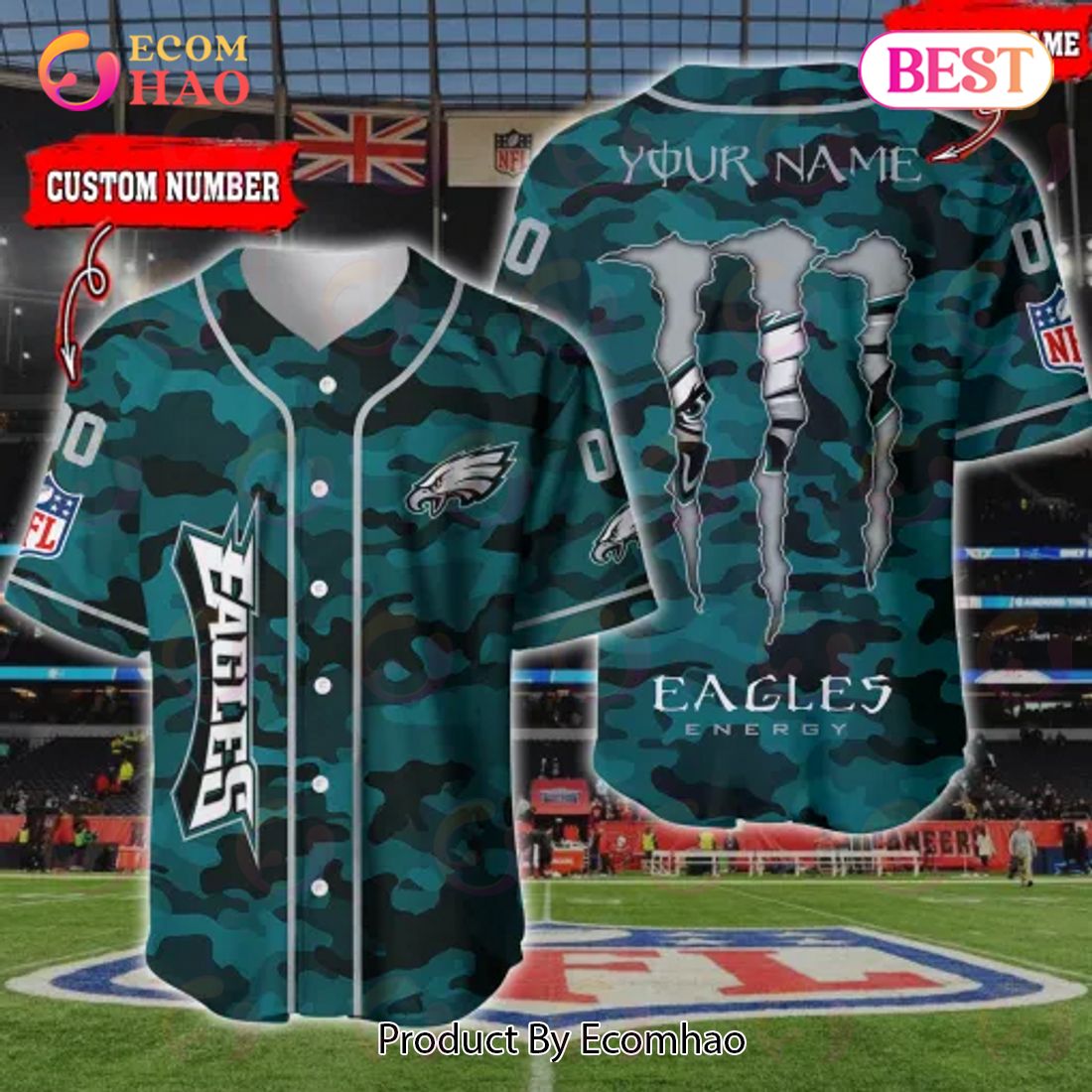 NFL Philadelphia Eagles Baseball Jersey Camo Shirt Perfect Gift