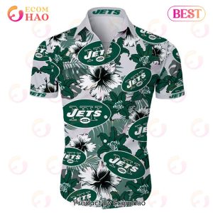SALE NFL New York Jets Hawaiian Shirt Tropical Flower Short Sleeve