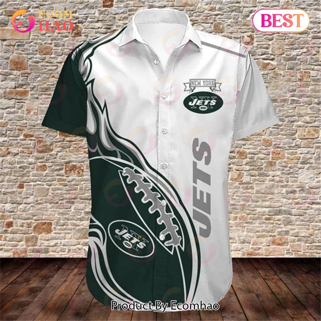 SALE NFL New York Jets Hawaiian Shirt Palm Tree Pattern