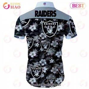 SALE NFL Oakland Raiders Hawaiian Shirt Tropical Flower Short Sleeve