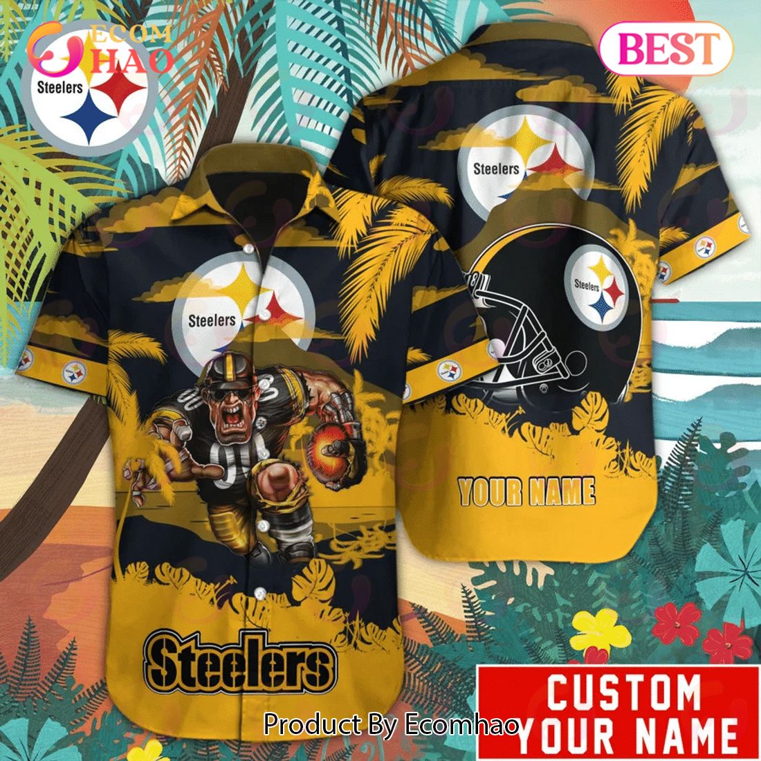 SALE NFL Pittsburgh Steelers Hawaiian Shirt Palm Trees Pattern