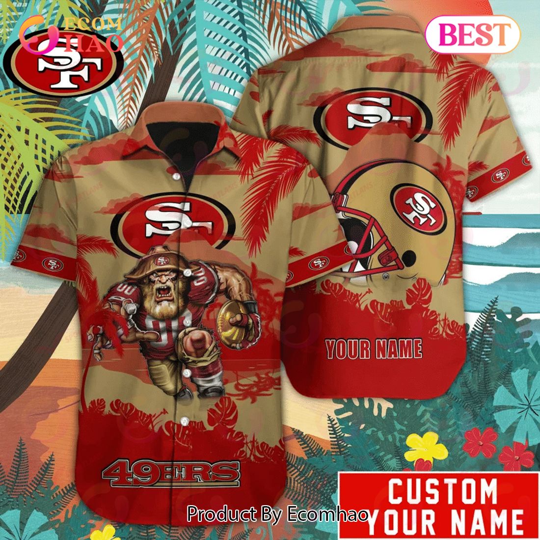 SALE NFL San Francisco 49ers Womens Shirt Floral Printed Strapless Short Sleeve