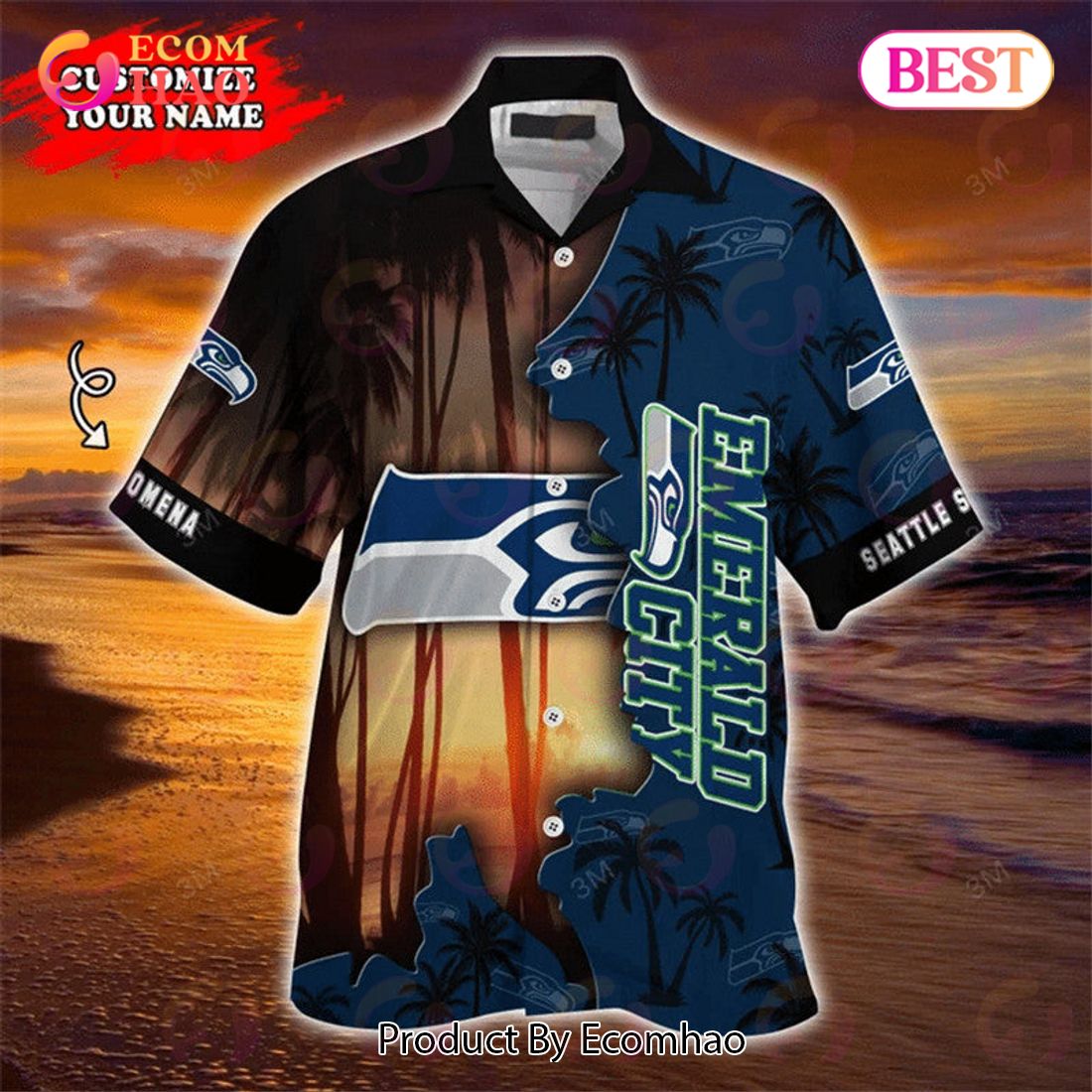 SALE NFL Seattle Seahawks Hawaiian Shirt Fireball Button Short Sleeve