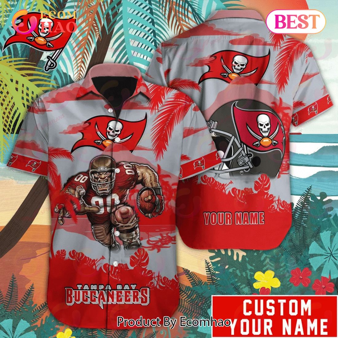 SALE NFL Tampa Bay Buccaneers Hawaiian Shirt Mascot Customize Your Name