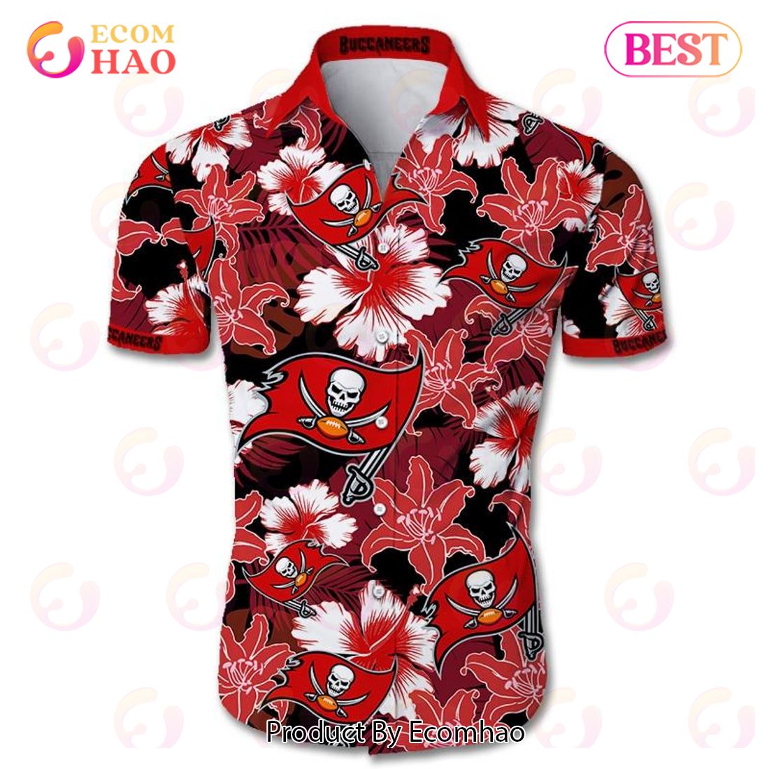 SALE NFL Tampa Bay Buccaneers Hawaiian Shirt Tropical Flower Short Sleeve