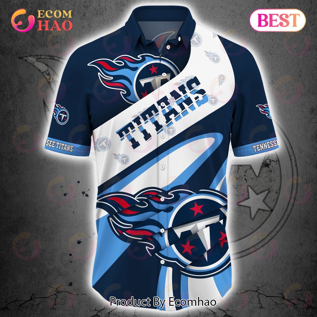 SALE NFL Tennessee Titans Button Up Shirt Short Sleeve Big Logo