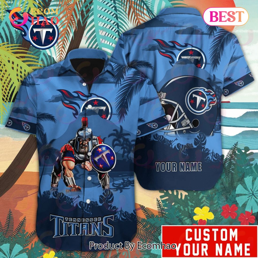 SALE NFL Tennessee Titans Hawaiian Shirt Mascot Customize Your Name