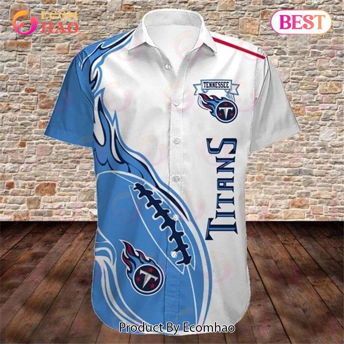 SALE NFL Tennessee Titans Men’s Shirt Fireball Button Short Sleeve