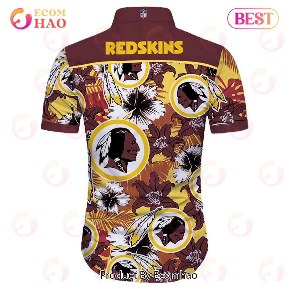 SALE NFL Washington Redskins Hawaiian Shirt Tropical Flower Short Sleeve