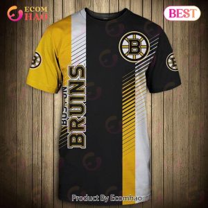 SALE NHL Boston Bruins 3D T-Shirt Striped Short Sleeve