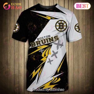SALE NHL Boston Bruins 3D T-Shirt Vintage Graffiti Short Sleeve