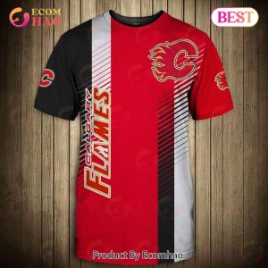 SALE NHL Calgary Flames 3D T-Shirt Striped Short Sleeve
