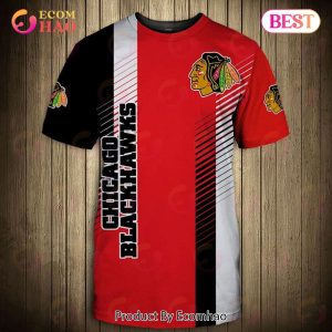 SALE NHL Chicago Blackhawks 3D T-Shirt Striped Short Sleeve