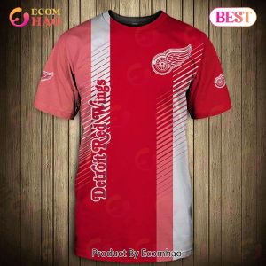 SALE NHL Detroit Red Wings 3D T-Shirt Striped Short Sleeve