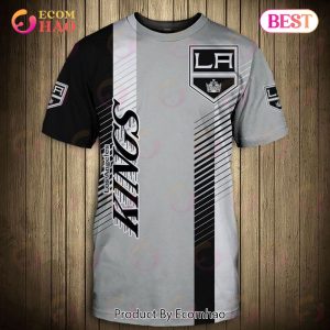 SALE NHL Los Angeles Kings 3D T-Shirt Striped Short Sleeve