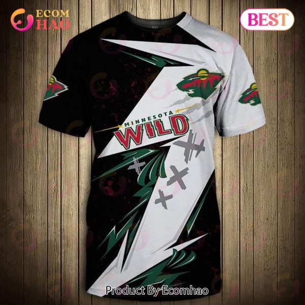 SALE NHL Men’s Minnesota Wild 3D T-Shirt Graffiti Short Sleeve