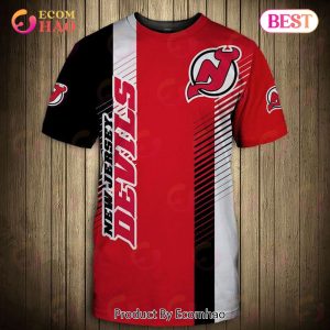 SALE NHL Men’s New Jersey Devils 3D T-Shirt Striped Short Sleeve