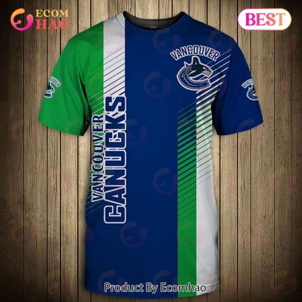 SALE NHL Men’s Vancouver Canucks 3D T-Shirt Striped Short Sleeve