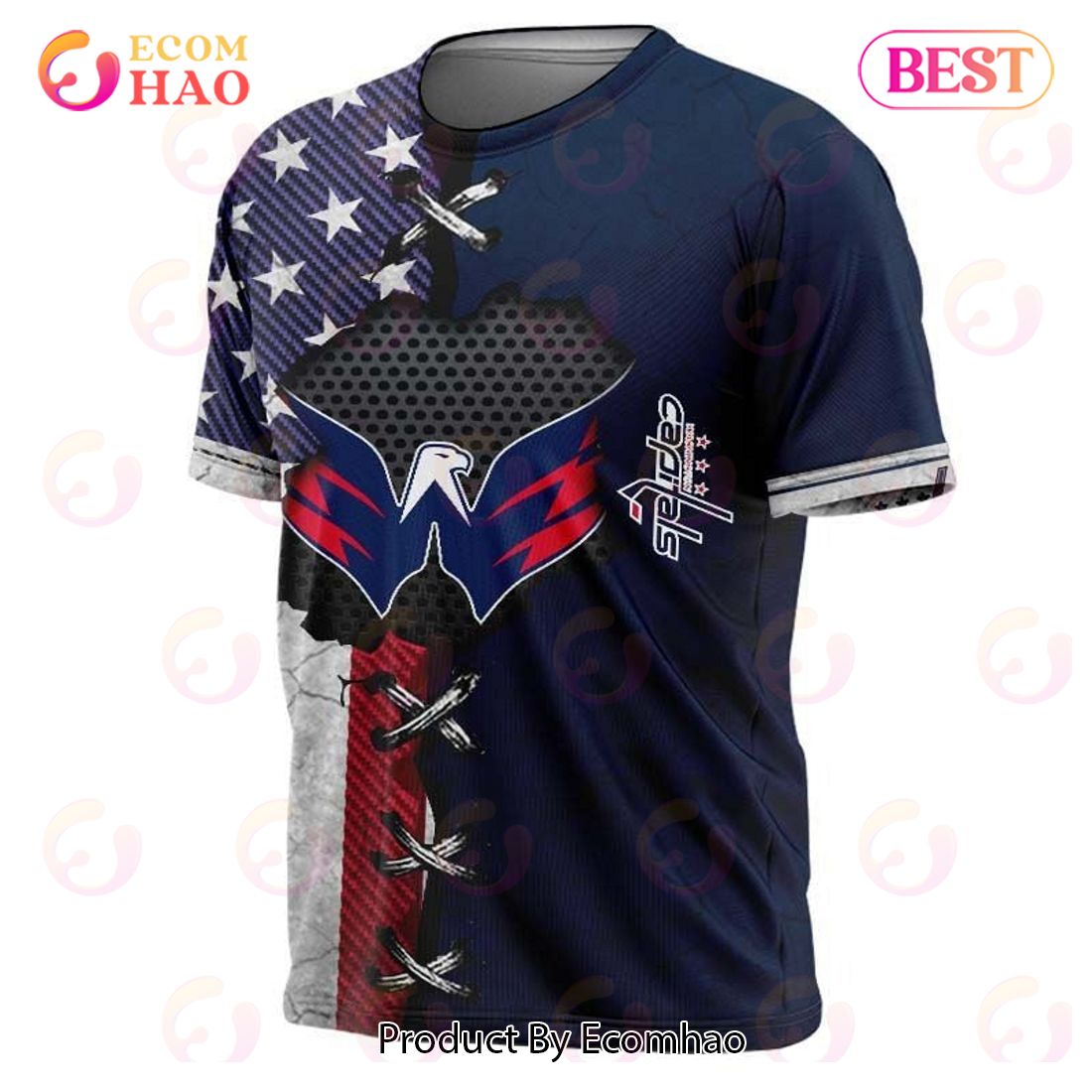 SALE NHL Men’s Washington Capitals 3D T-Shirt American Flag Print