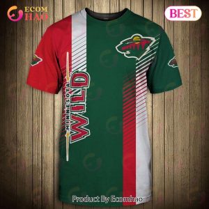SALE NHL Minnesota Wild 3D T-Shirt Striped Short Sleeve
