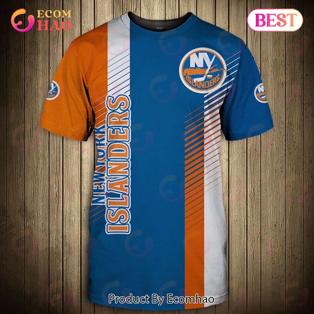 SALE NHL New York Islanders 3D T-Shirt Striped Short Sleeve