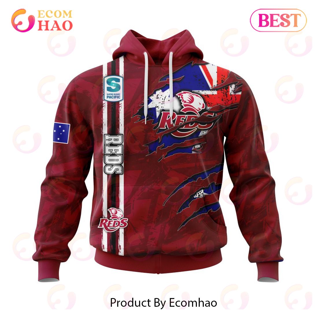 Super Rugby Queensland Reds Specialized Jersey Concepts With National Flag 3D Hoodie