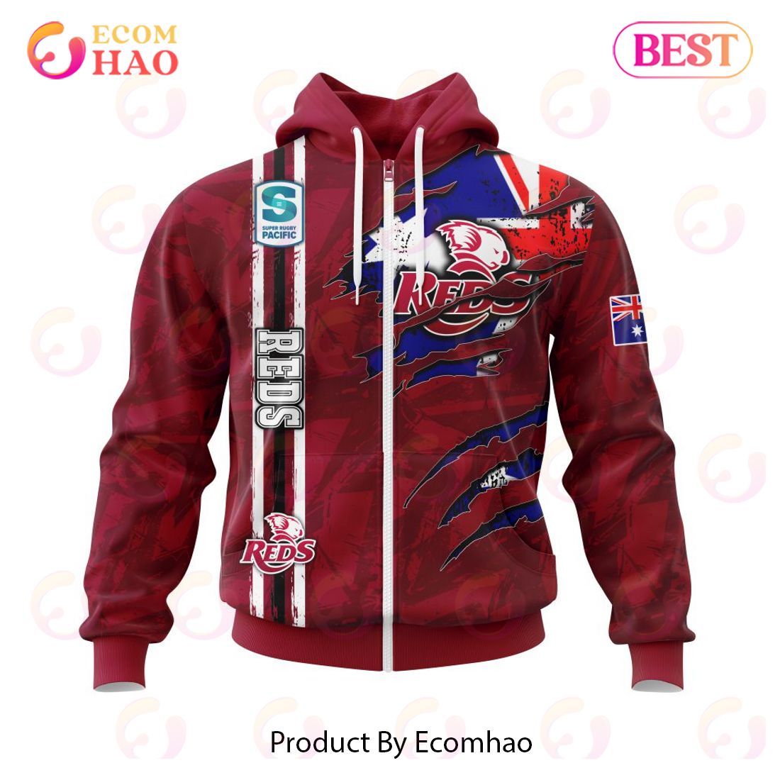 Super Rugby Queensland Reds Specialized Jersey Concepts With National Flag 3D Hoodie