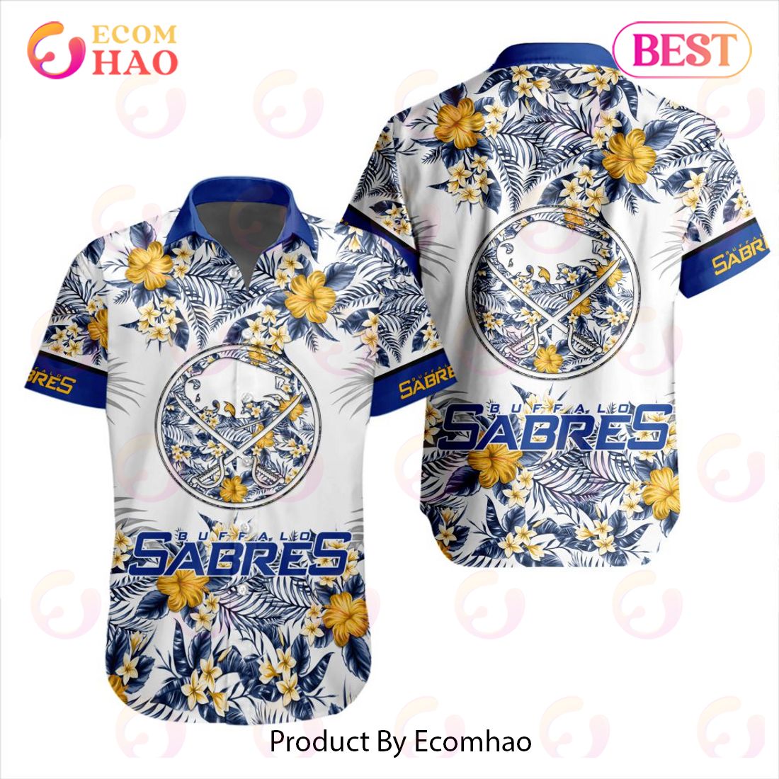 Buffalo Sabres NHL Leaf Pattern All Over Print Custom Name Hawaiian Shirt  Summer Gift For Fans