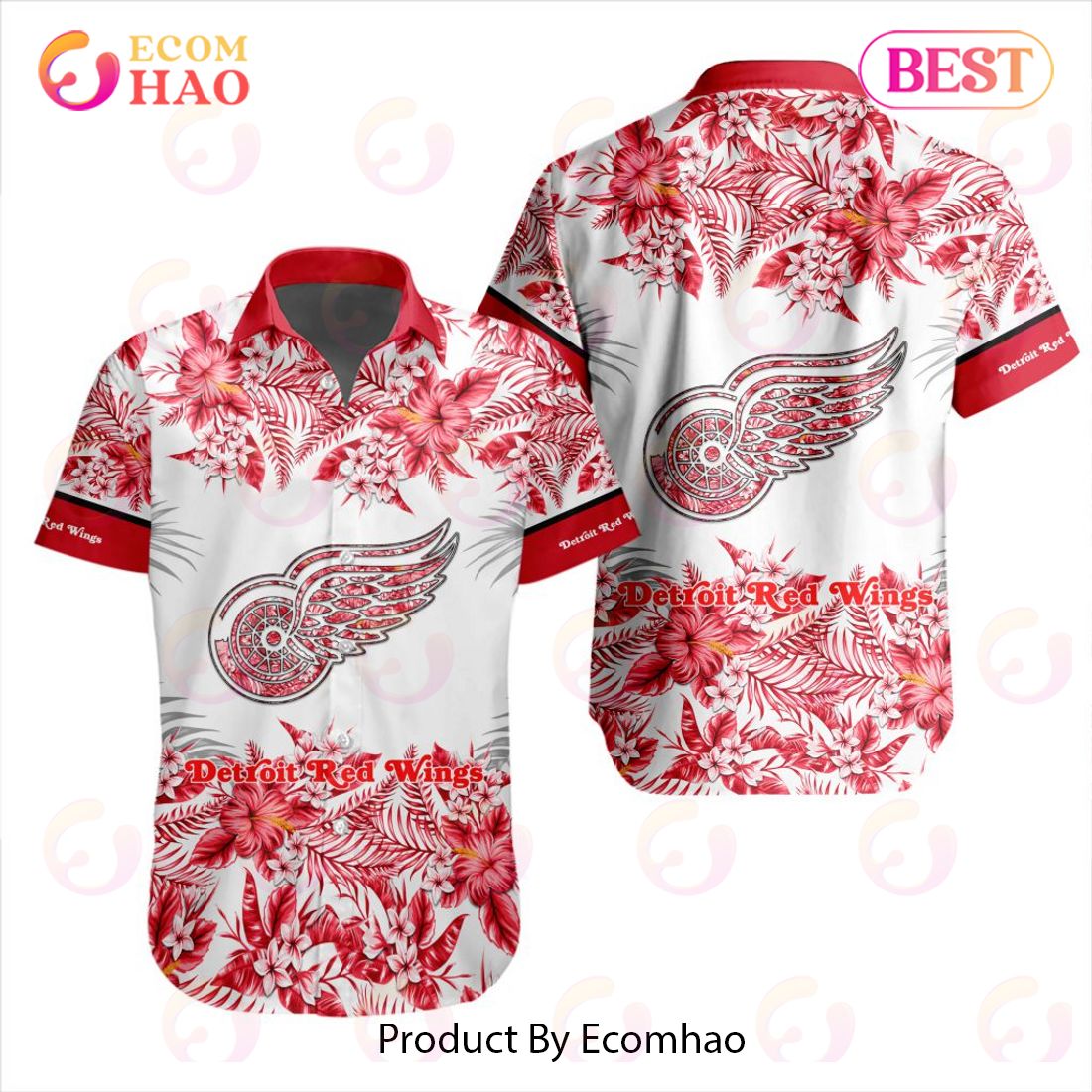 NHL Detroit Red Wings Special Hawaiian Design Button Shirt