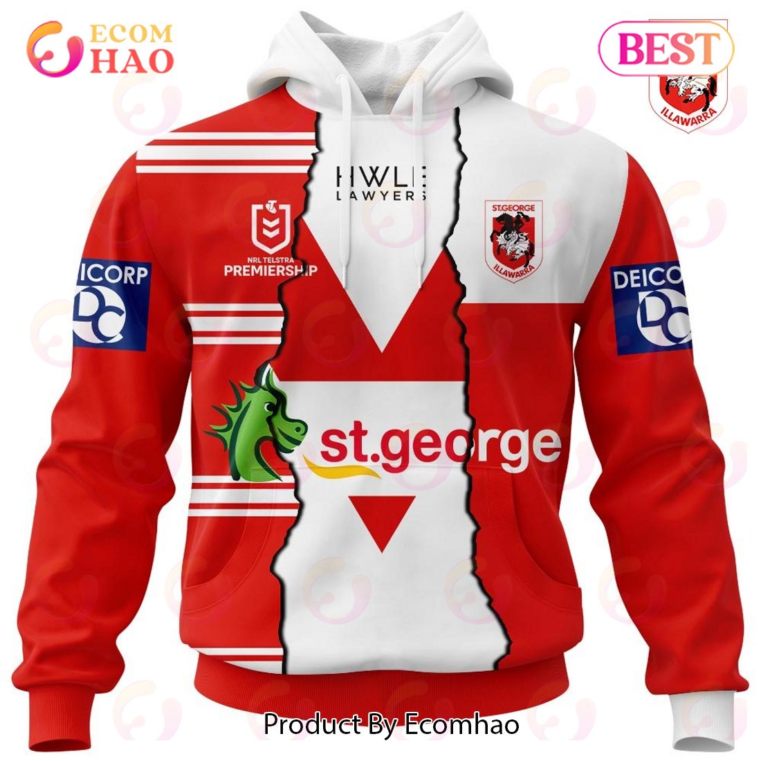 Personalized 2023 NRL St. George Illawarra Dragons Mix Jerseys 3D Hoodie