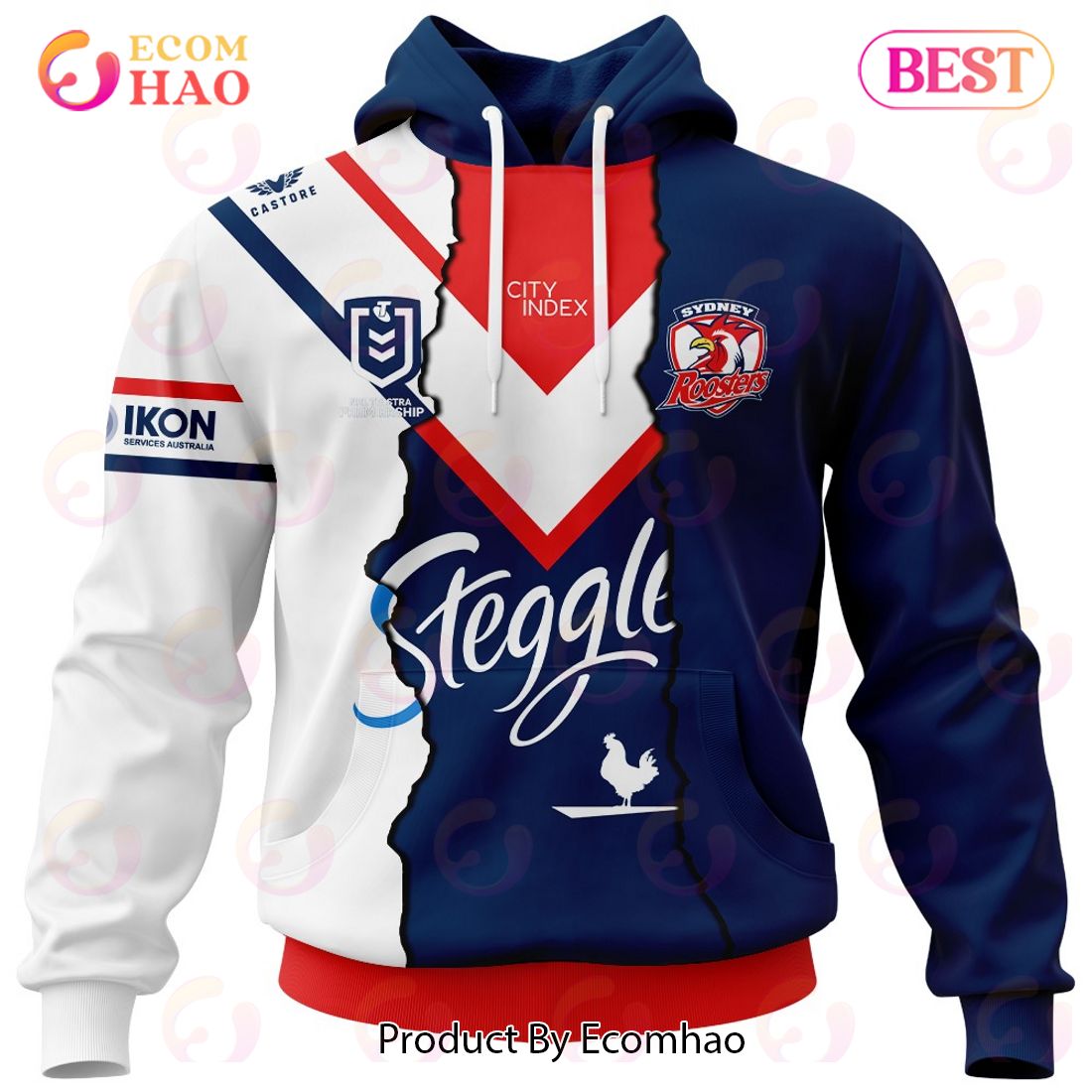 Personalized 2023 NRL Sydney Roosters Mix Jerseys 3D Hoodie