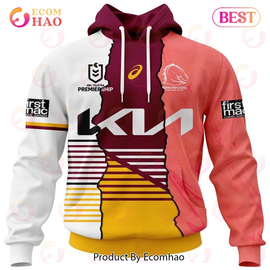 Personalized 2023 NRL Brisbane Broncos Mix Jerseys 3D Hoodie