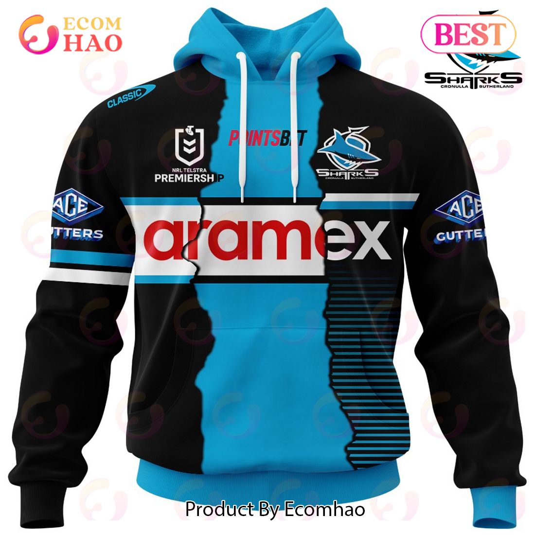 Personalized 2023 NRL Cronulla Sutherland Sharks Mix Jerseys 3D Hoodie