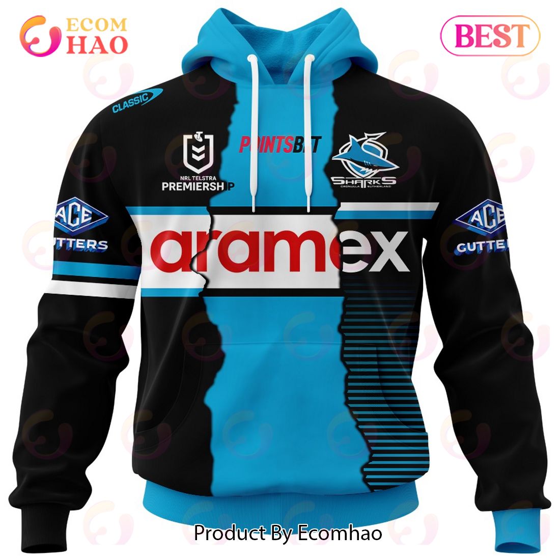 Personalized 2023 NRL Cronulla Sutherland Sharks Mix Jerseys 3D Hoodie