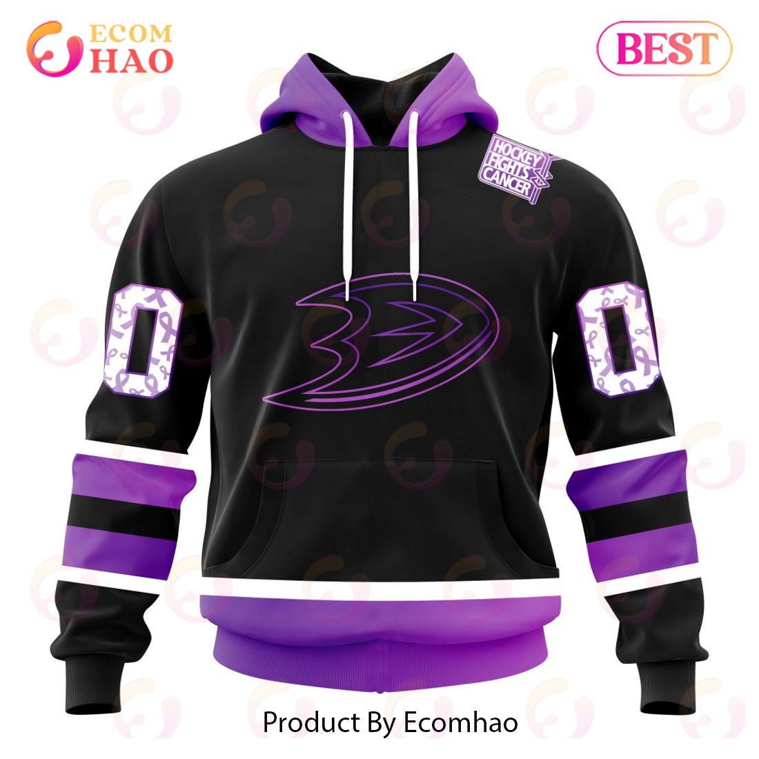 NHL Anaheim Ducks Special Black Hockey Fights Cancer Kits 3D Hoodie