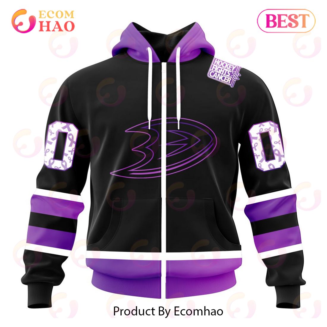 NHL Anaheim Ducks Special Black Hockey Fights Cancer Kits 3D Hoodie